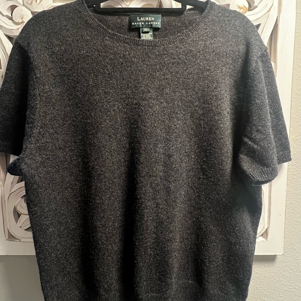 Lauren Ralph Lauren Gray 100% Cashmere Short Sleeve Lightweight Sweater Size XL